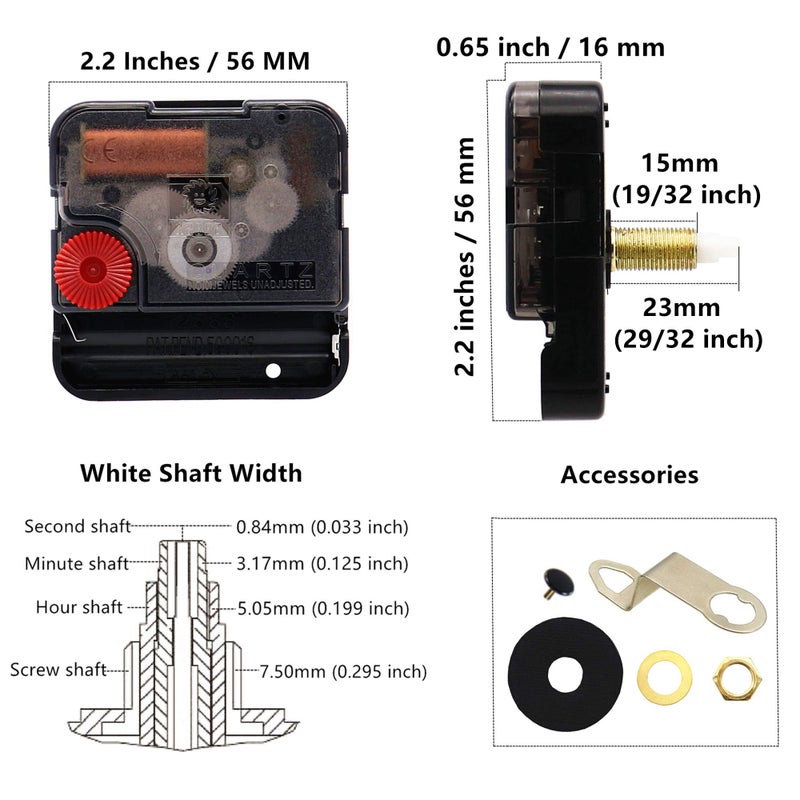 TIKROUND Youngtown 12888 2 Pack Clock Movement Mechanism with 4 Pairs of Short Hands Battery Silent Sweep Operated Quartz Clock Motor Kit DIY Repair Parts Replacement,Total Shaft Length is 23 mm (29/32 inch). - Image 2
